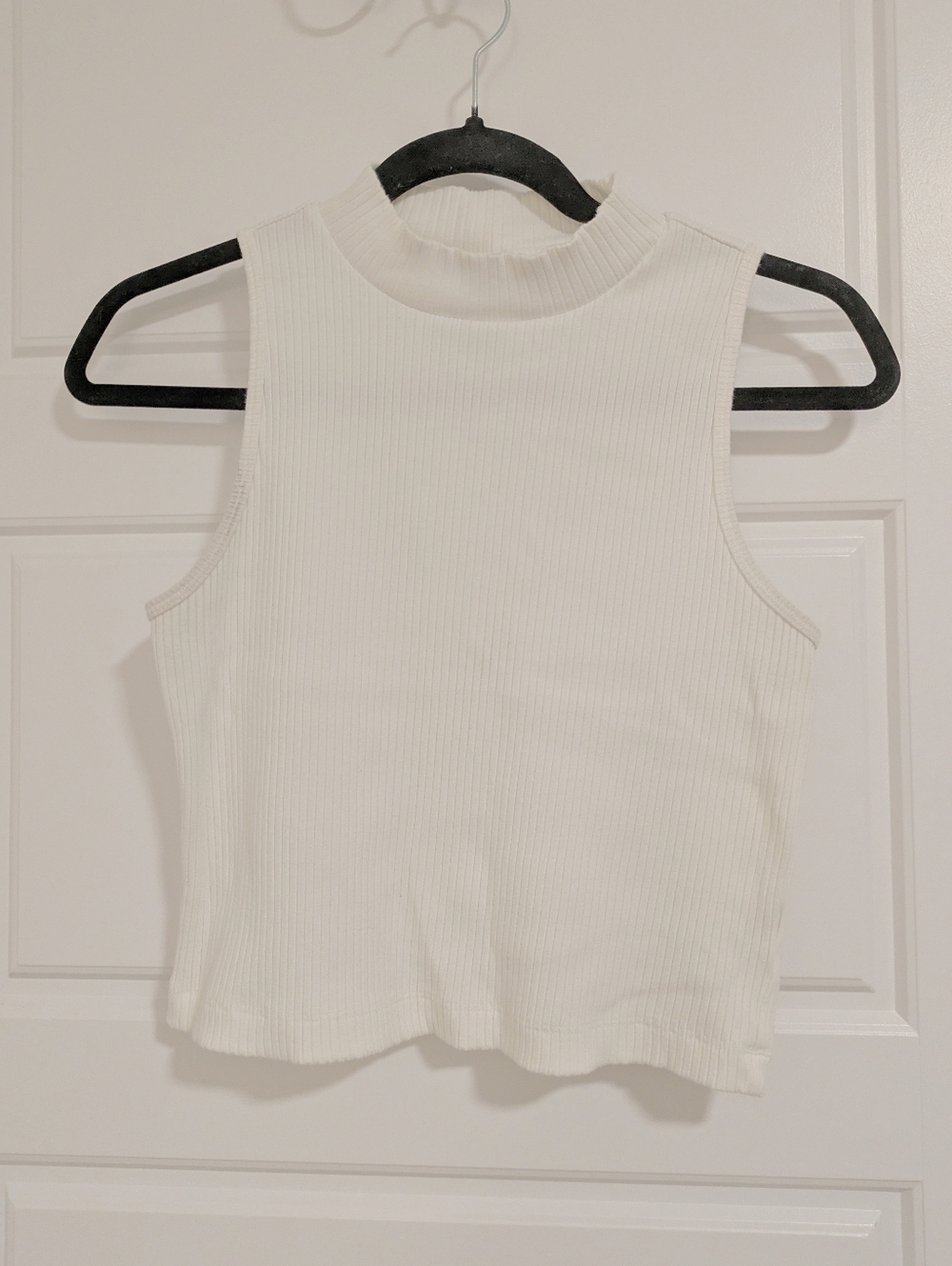 Cotton White Ribbed Mock Neck Tank - Picture 2 of 5
